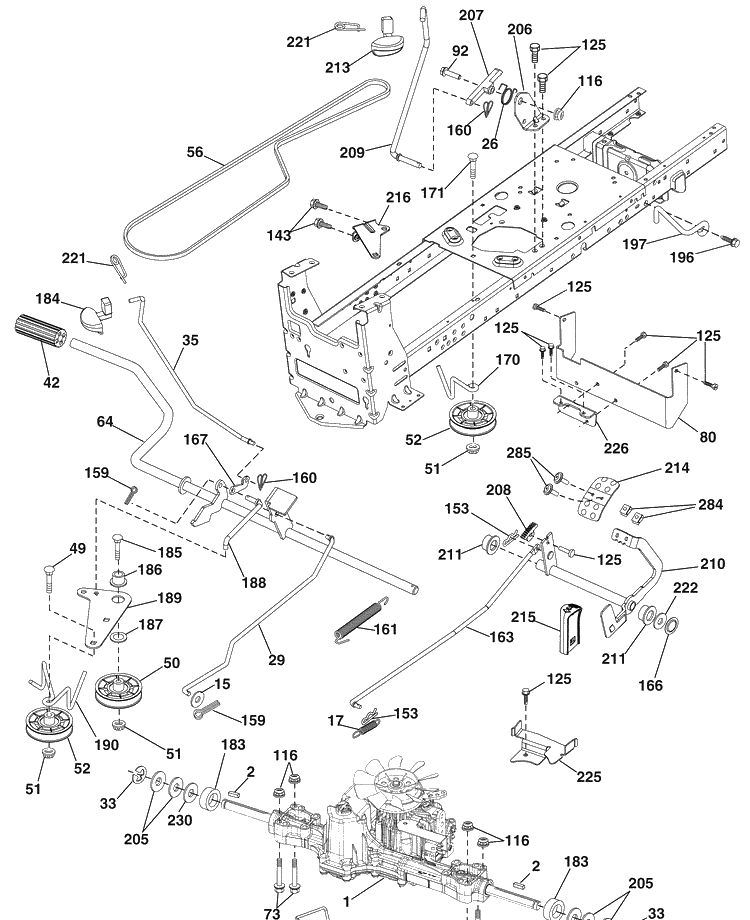 Drive Diagram and Parts List for (96043006200)(2008-11) Husqvarna Lawn Mower