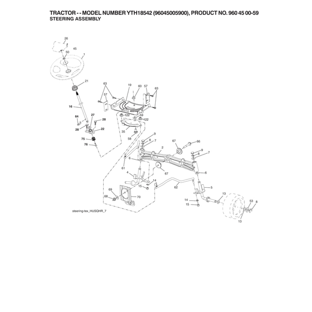 Steering Assy Diagram and Parts List for  Husqvarna Lawn Tractor