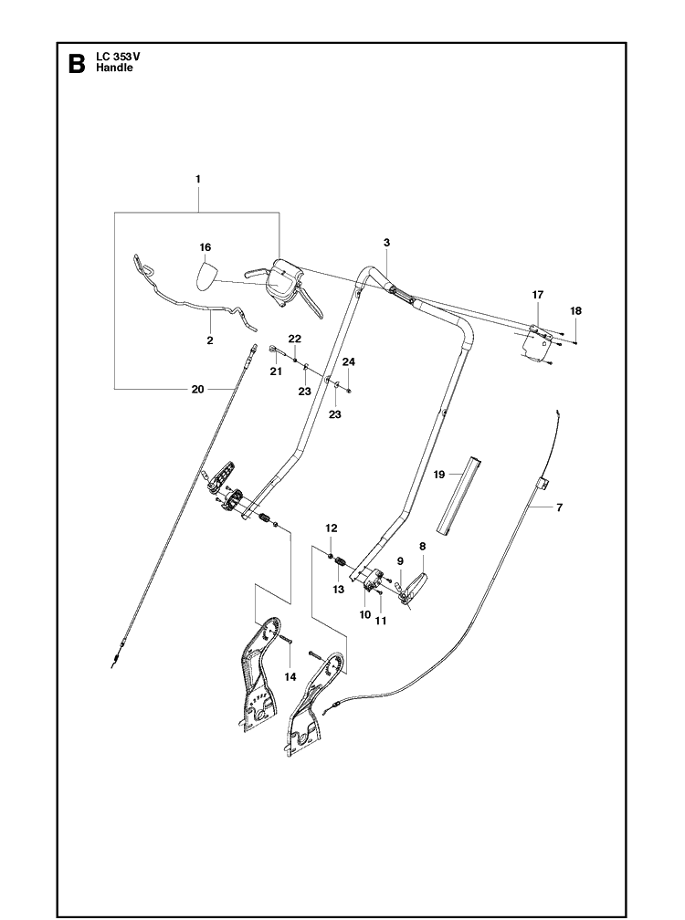 Handle Diagram and Parts List for LC353V (967239101)(2015) Husqvarna Lawn Mower