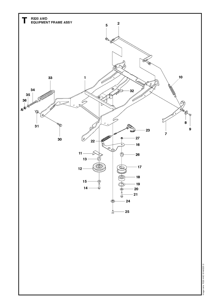 Frame Diagram and Parts List for AWD Husqvarna Lawn Mower