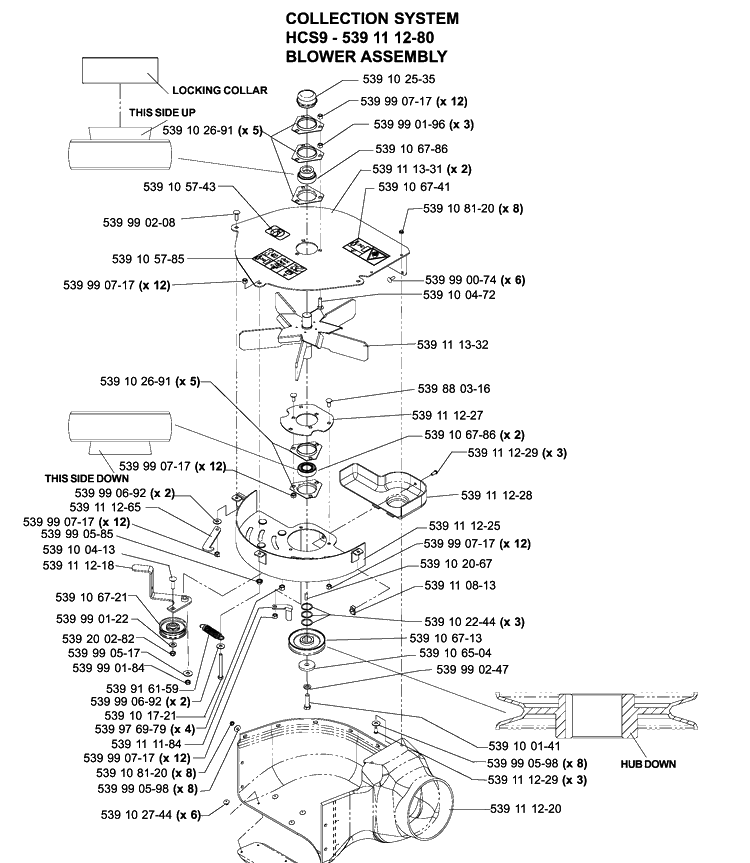 Accessories Hcs9 Collection System Blower Diagram and Parts List for IZ5225TXPKOA (968999307)(2005-12) Husqvarna Lawn Mower