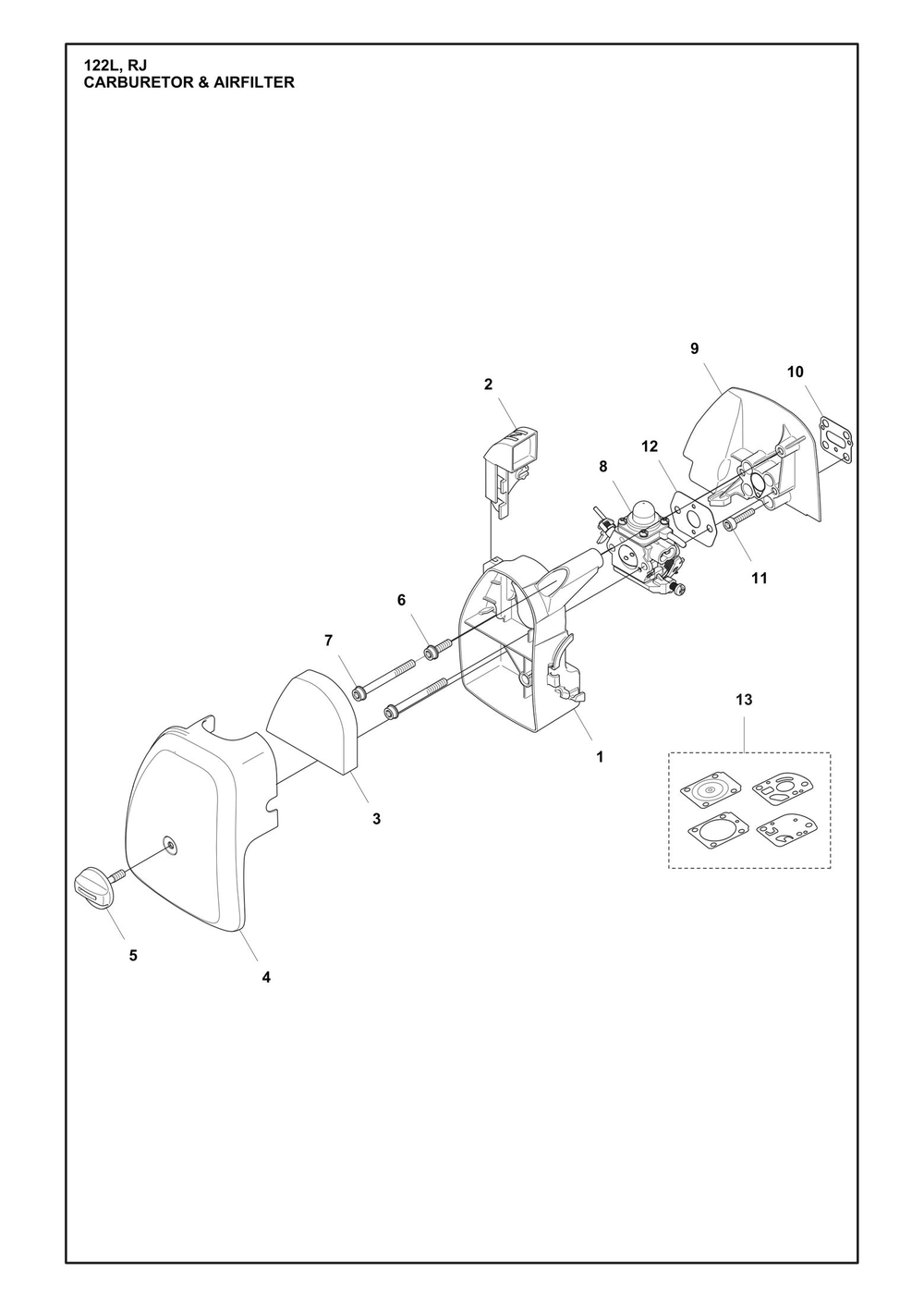 Carburetor And Air Filter Diagram and Parts List for  Husqvarna Brush Cutter