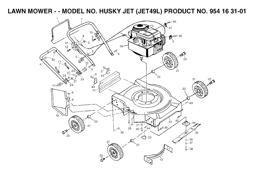Product Complete Diagram and Parts List for JET49 (954163101-L)(2002-01) Husqvarna Lawn Mower