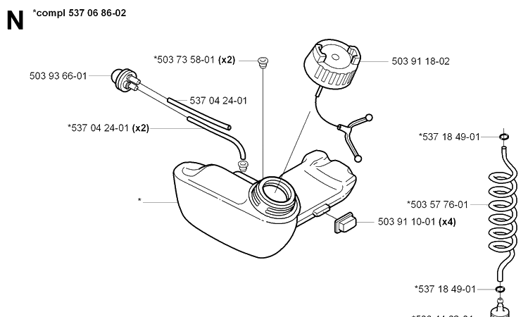 Fuel Tank Diagram and Parts List for 20051800001-20051800000 Husqvarna Edger