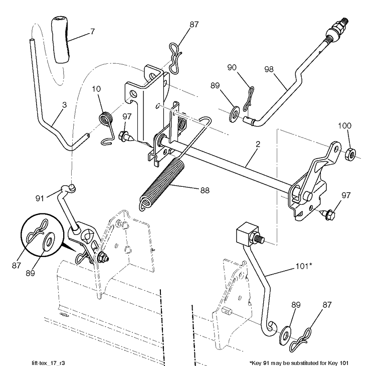 Mower Lift / Deck Lift Diagram and Parts List for (96043014201)(2012-12) Husqvarna Lawn Tractor