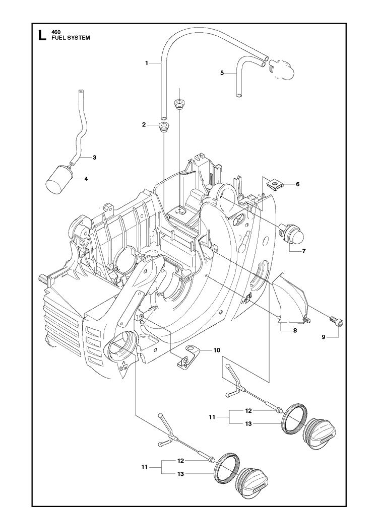 Fuel System Diagram and Parts List for 2013-01 Husqvarna Chainsaw