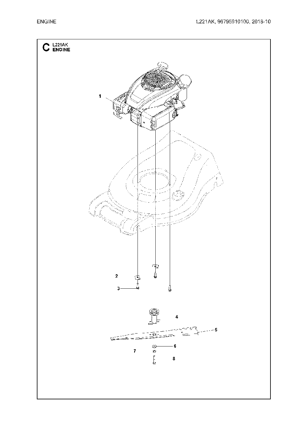 Engine Diagram and Parts List for  Husqvarna Lawn Mower