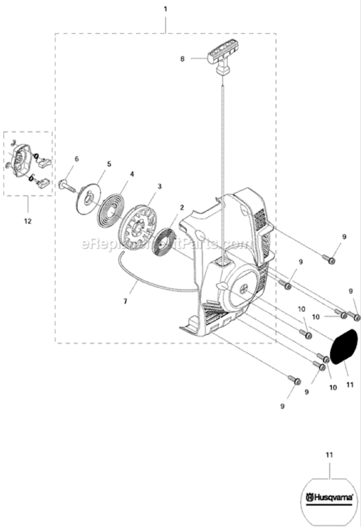 Starter Diagram and Parts List for  Husqvarna Trimmer