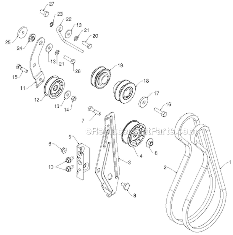Chassis Engine Pulleys Diagram and Parts List for 96193007105 - 2012-08 Husqvarna Snow Blower