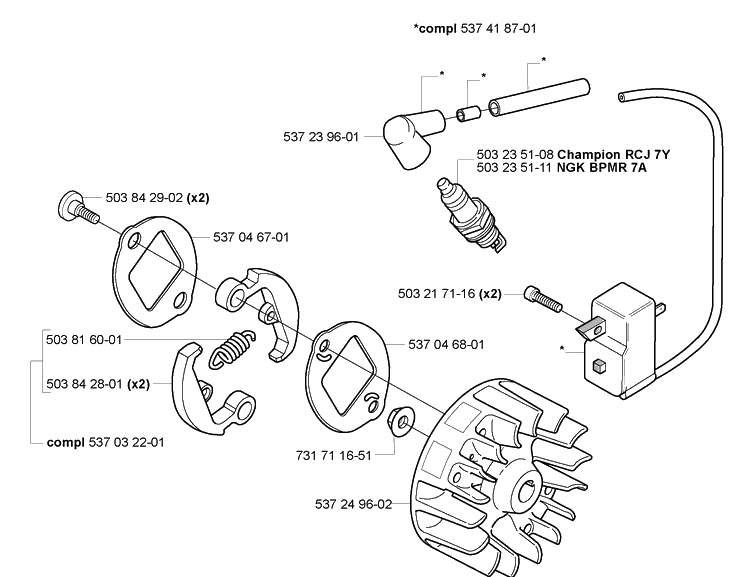 Ignition/Flywheel Diagram and Parts List for 2005-04 Husqvarna Trimmer