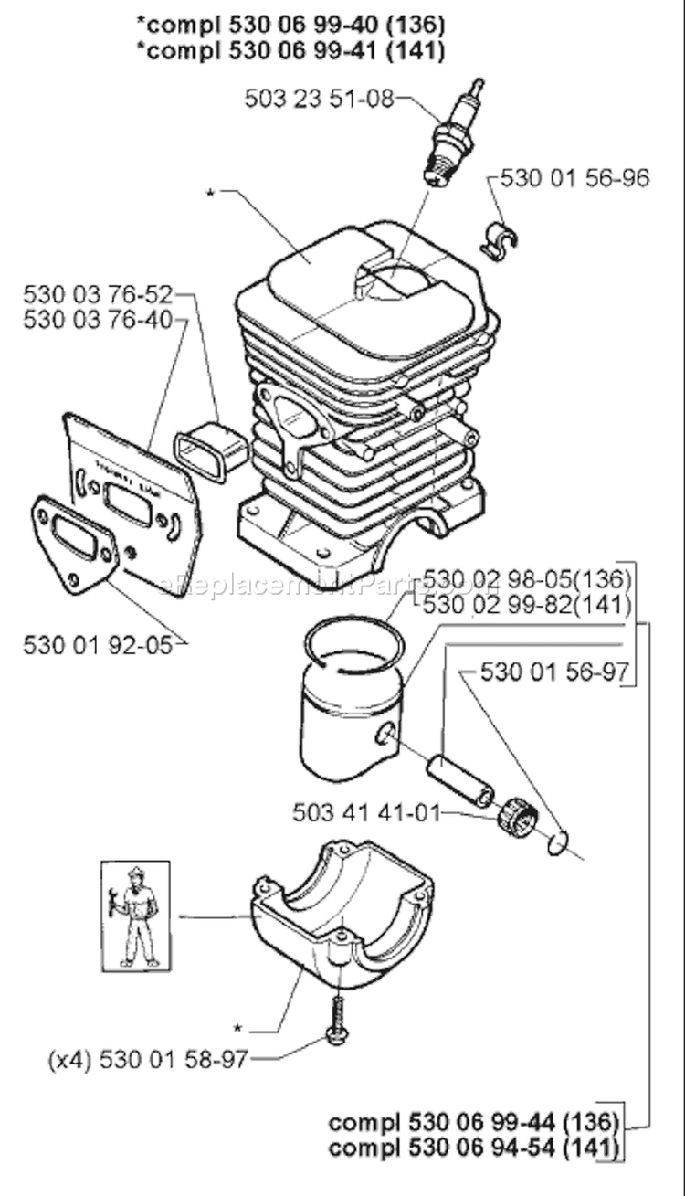 Page J Diagram and Parts List for 1998-09 Husqvarna Chainsaw