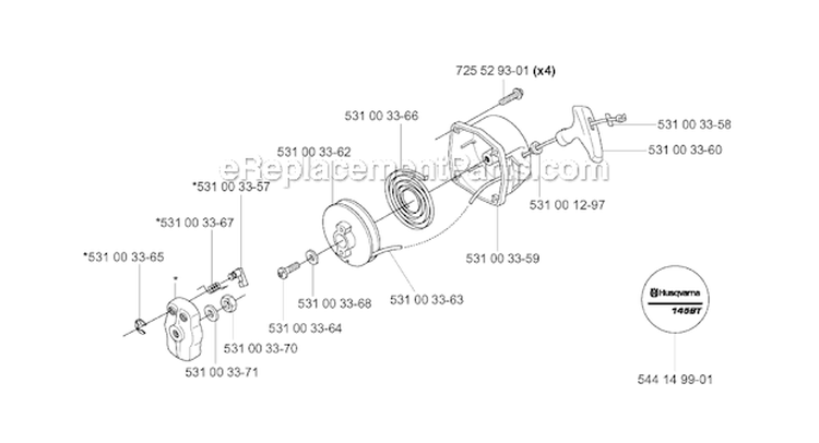Starter Diagram and Parts List for 2005-08 Husqvarna Leaf Blower / Vacuum
