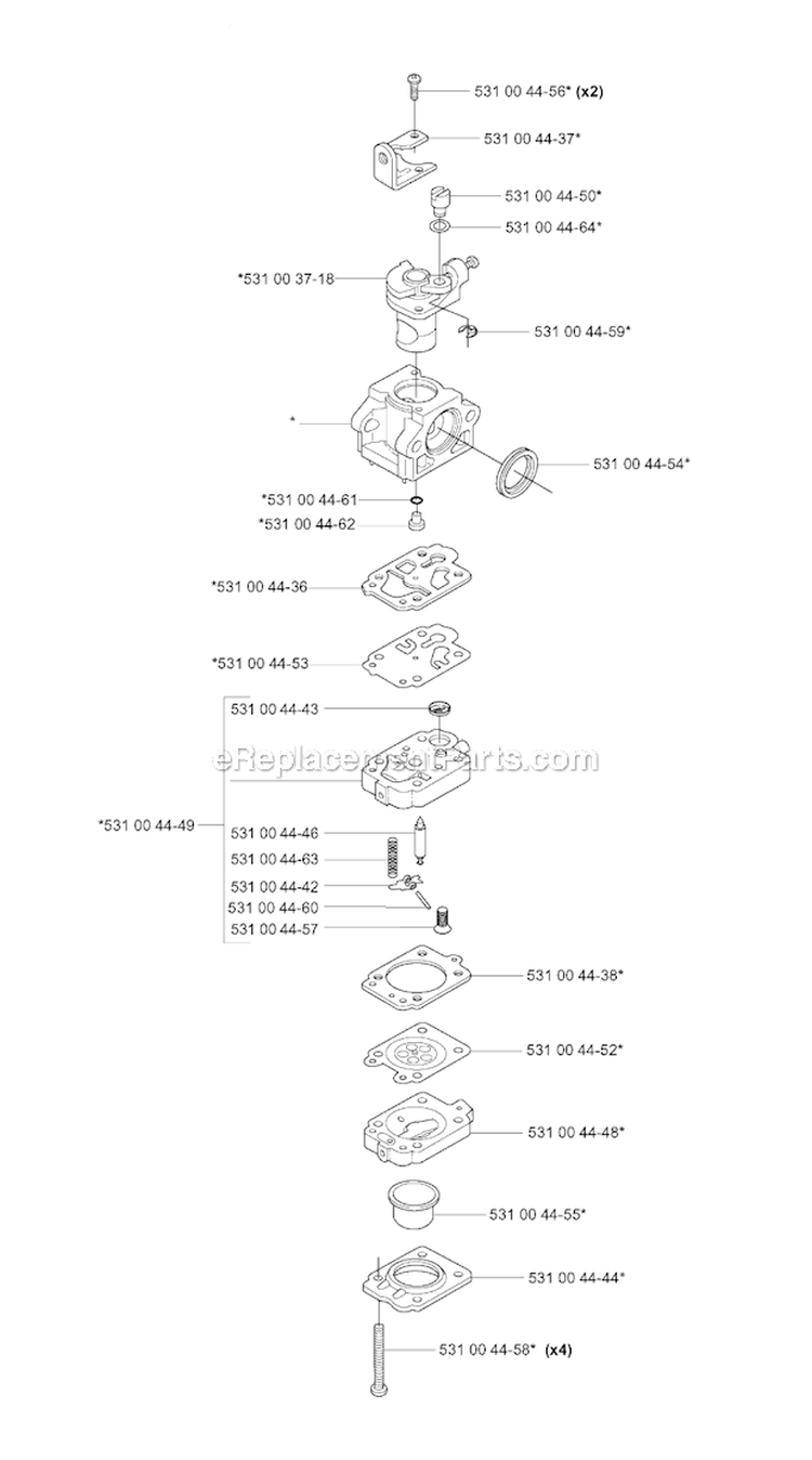 Carburetor Details Diagram and Parts List for 2005-08 Husqvarna Leaf Blower / Vacuum