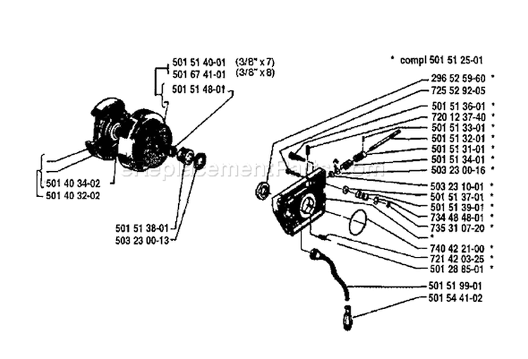 Page J Diagram and Parts List for 1980-12 Husqvarna Chainsaw