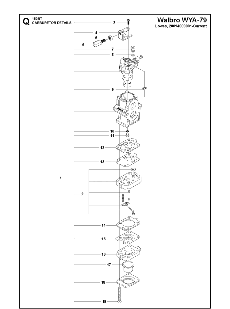 Carburetor Details Diagram and Parts List for  Husqvarna Leaf Blower / Vacuum