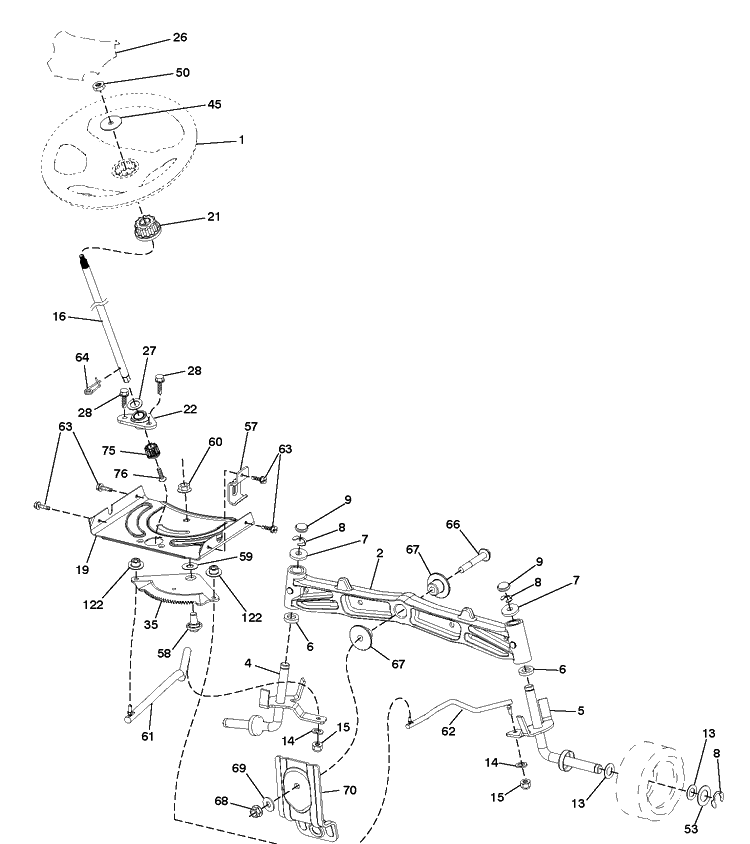 Steering Diagram and Parts List for  Husqvarna Lawn Tractor