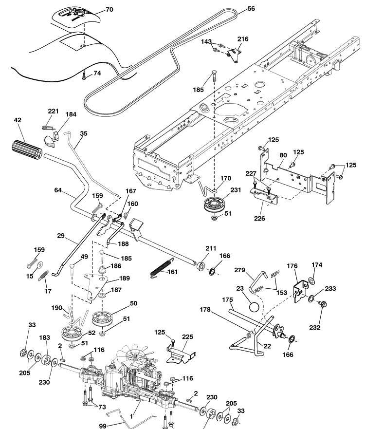 Drive Diagram and Parts List for LTH18538 (917289600)(2010-05) Husqvarna Lawn Mower