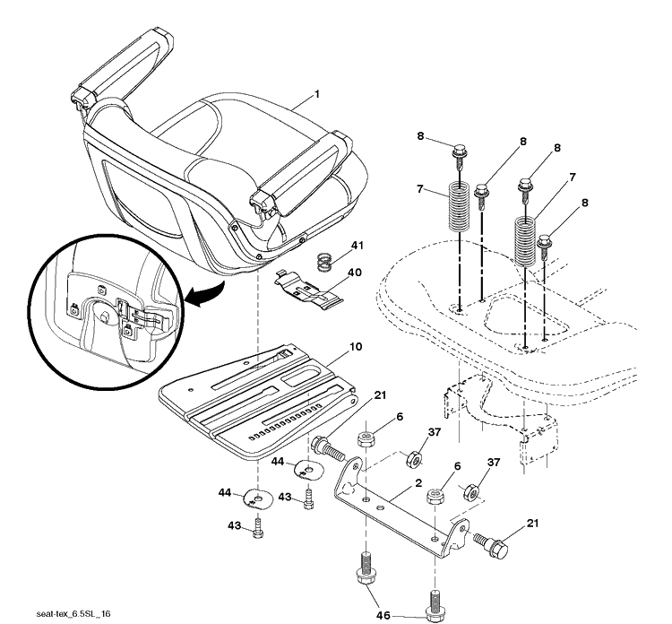 Seat Diagram and Parts List for  Husqvarna Lawn Tractor