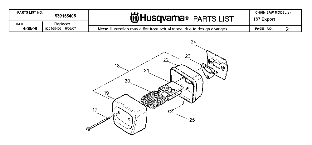 Muffler Diagram and Parts List for 20082200001 Husqvarna Chainsaw