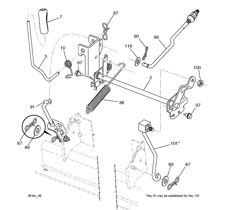 Mower Lift / Deck Lift Diagram and Parts List for  Husqvarna Lawn Tractor