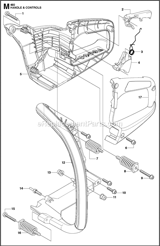 Handle And Controls Diagram and Parts List for  Husqvarna Chainsaw
