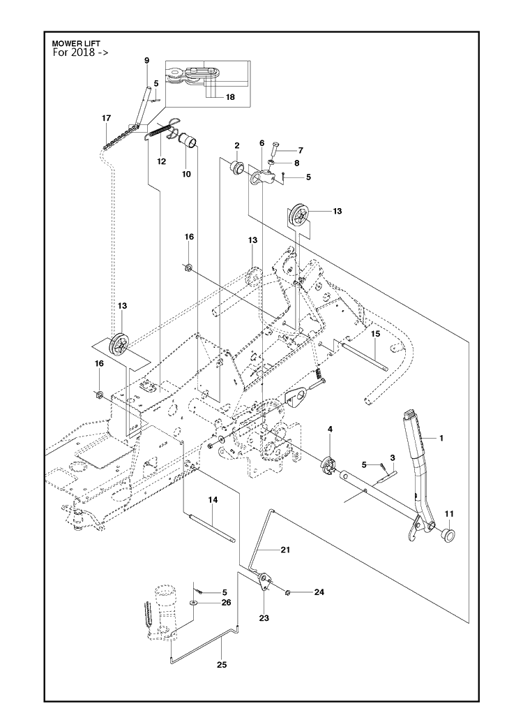 Mower Lift / Deck Lift 2 Diagram and Parts List for  Husqvarna Lawn Mower