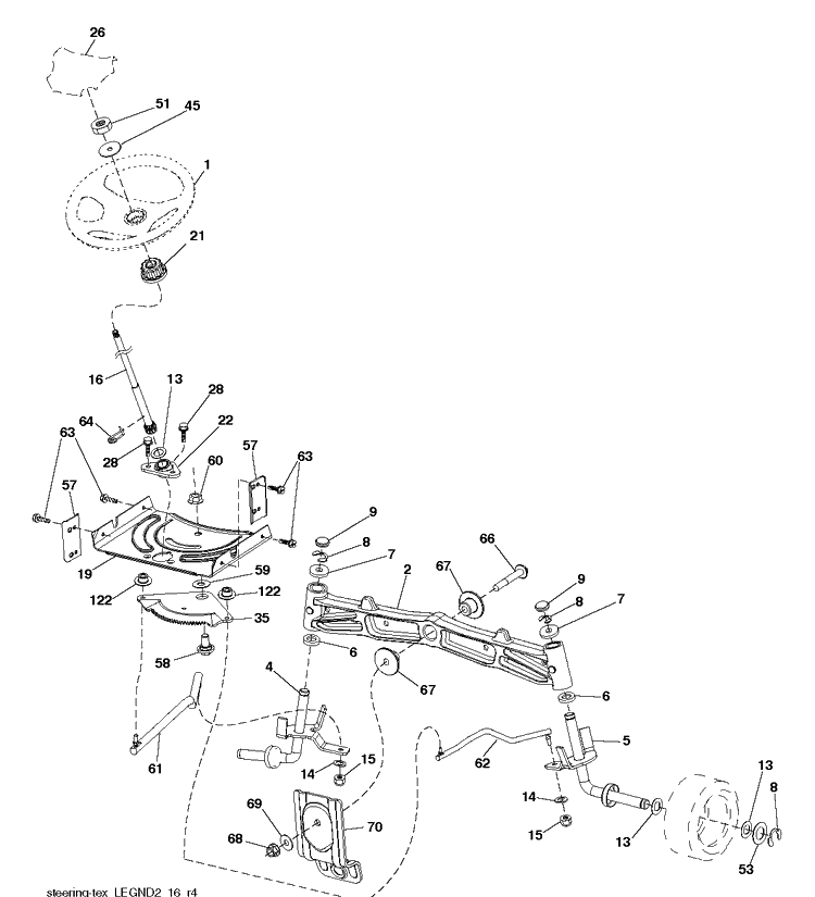 Steering Diagram and Parts List for (96043014201)(2012-12) Husqvarna Lawn Tractor