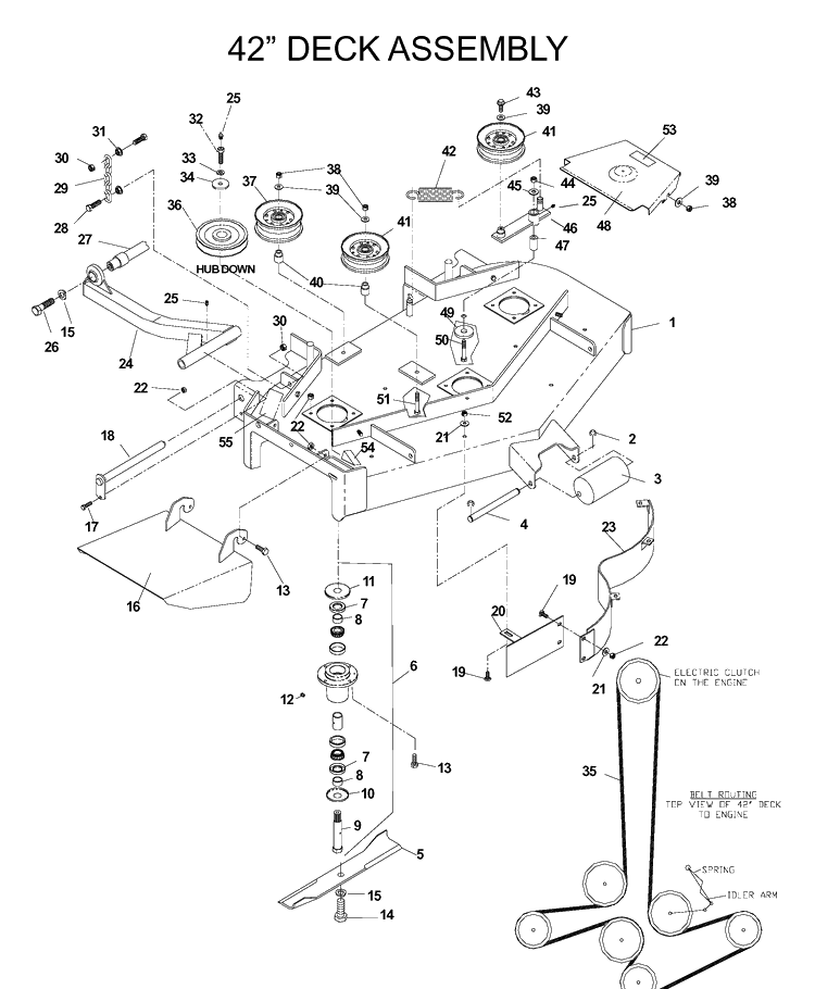 42inch Cutting Deck Diagram and Parts List for IZ5223 (968999208)(2004-09) Husqvarna Lawn Mower