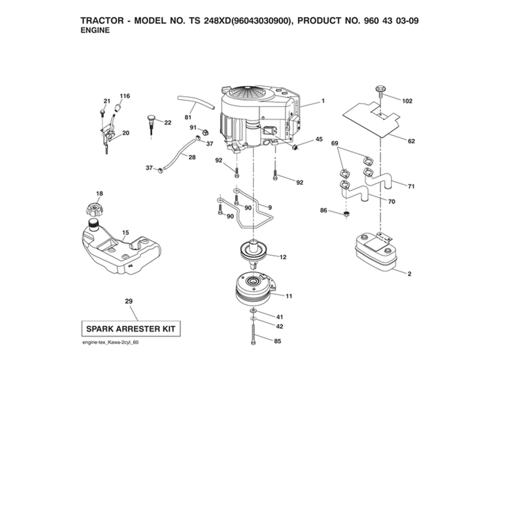 Engine Diagram and Parts List for  Husqvarna Lawn Tractor