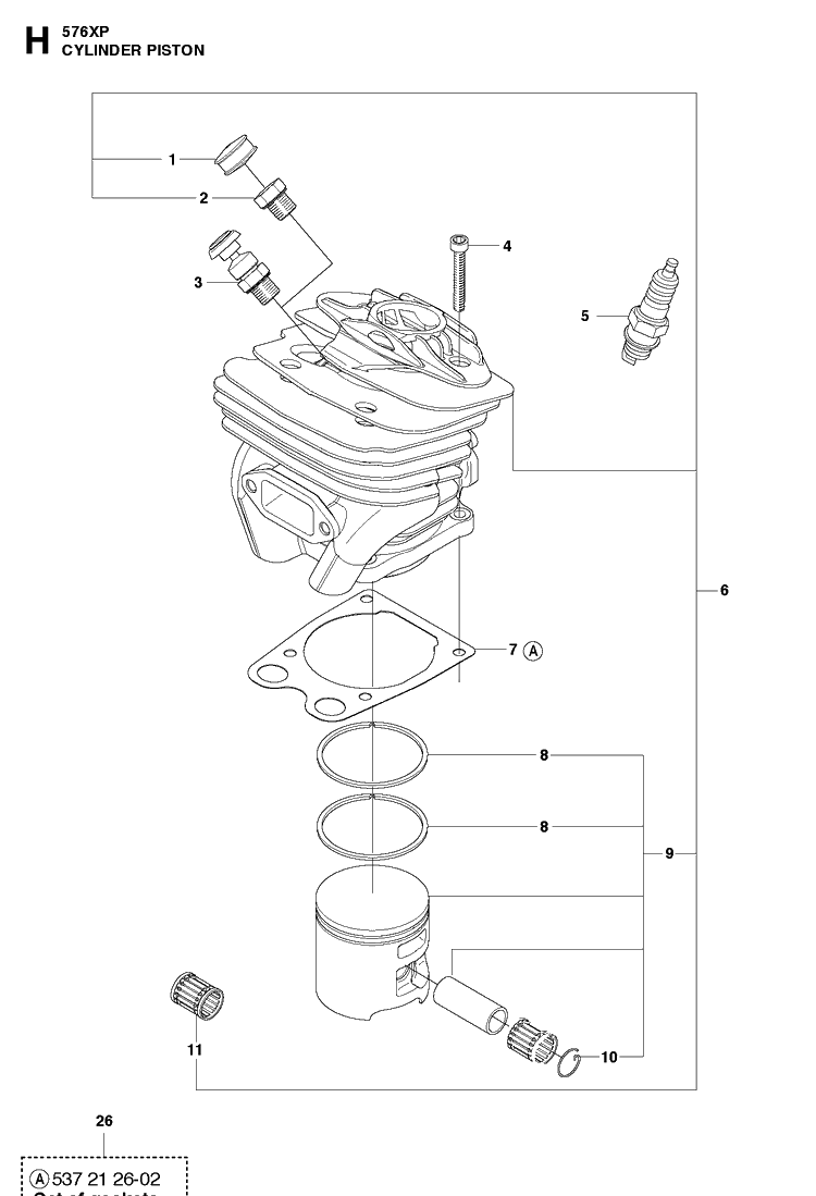 Cylinder Piston 2 Diagram and Parts List for  Husqvarna Chainsaw