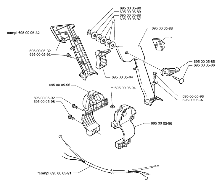 Throttle Assembly And Primary Throttle Cable Diagram and Parts List for 1997-05 Husqvarna Leaf Blower / Vacuum