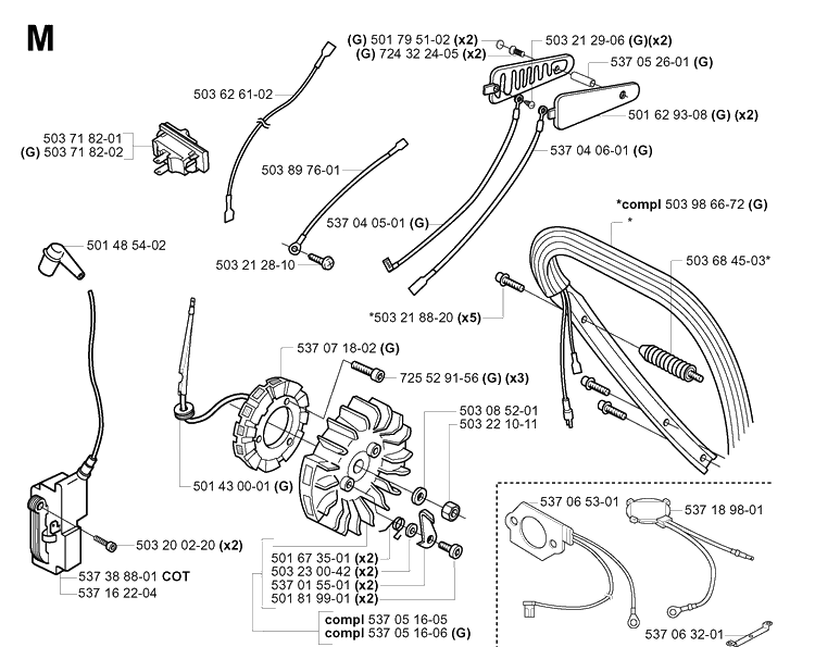 Electrical Diagram and Parts List for 20051000001-20064000000 Husqvarna Chainsaw