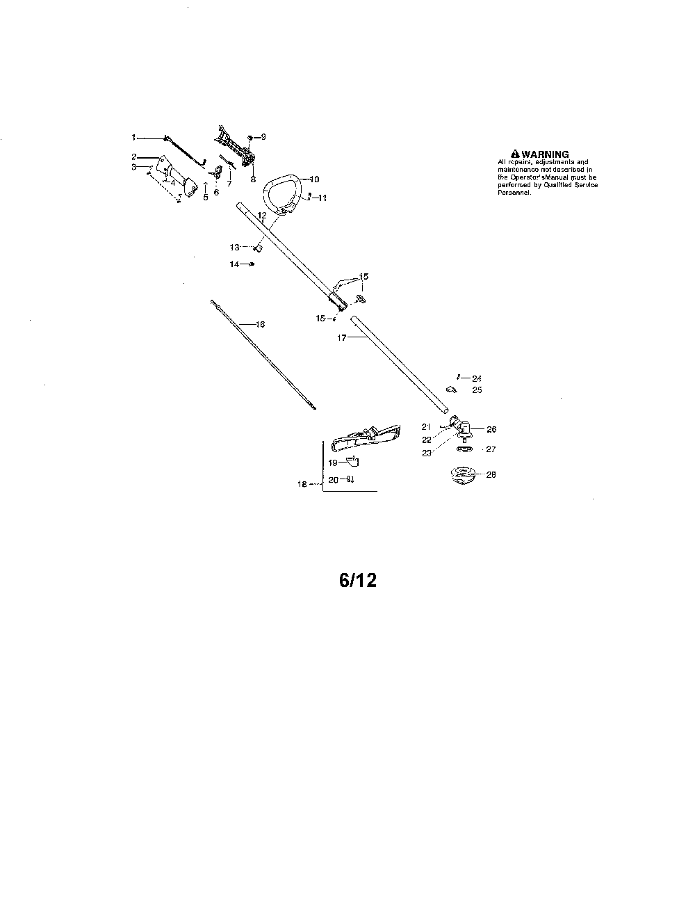 Drive shaft/handle/shield Diagram and Parts List for  Husqvarna Trimmer