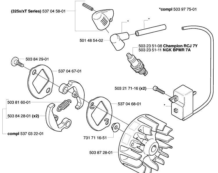 Ignition/Flywheel And Clutch Diagram and Parts List for 2002-01 Husqvarna Trimmer