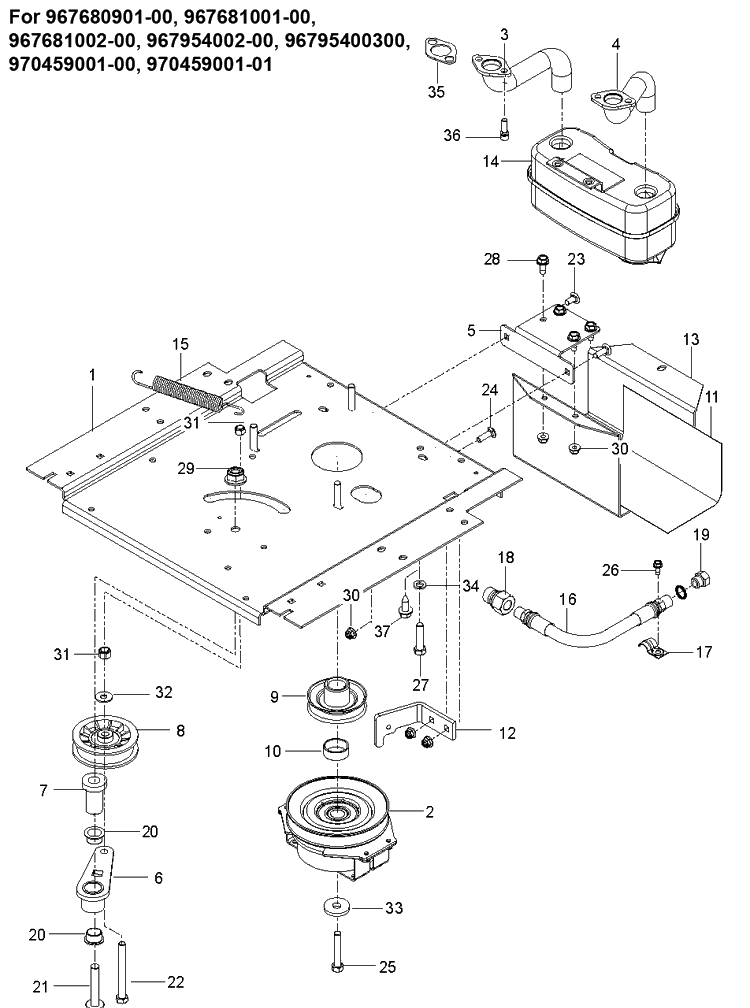 Engine Mounting, Guards And Muffler 2 Diagram and Parts List for  Husqvarna Lawn Mower