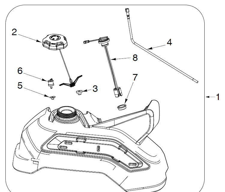 Fuel Tank Parts Diagram and Parts List for  Husqvarna Lawn Mower