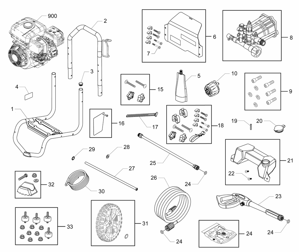 Main Unit Diagram and Parts List for  Husqvarna Pressure Washer