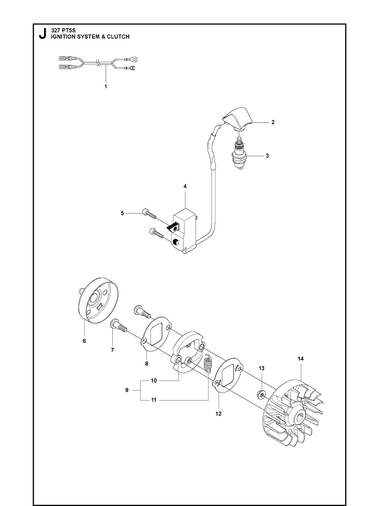 Ignition System And Clutch Diagram and Parts List for 20120100001-Current Husqvarna Pole Saw