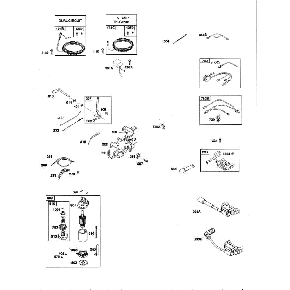 Engine >> Electric Starter/Alternator Diagram and Parts List for  Husqvarna Lawn Tractor