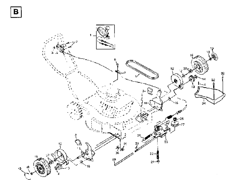 Drive Diagram and Parts List for JET55  Husqvarna Lawn Mower