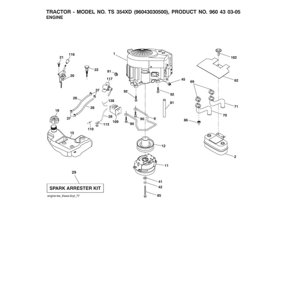 Engine Diagram and Parts List for  Husqvarna Lawn Tractor