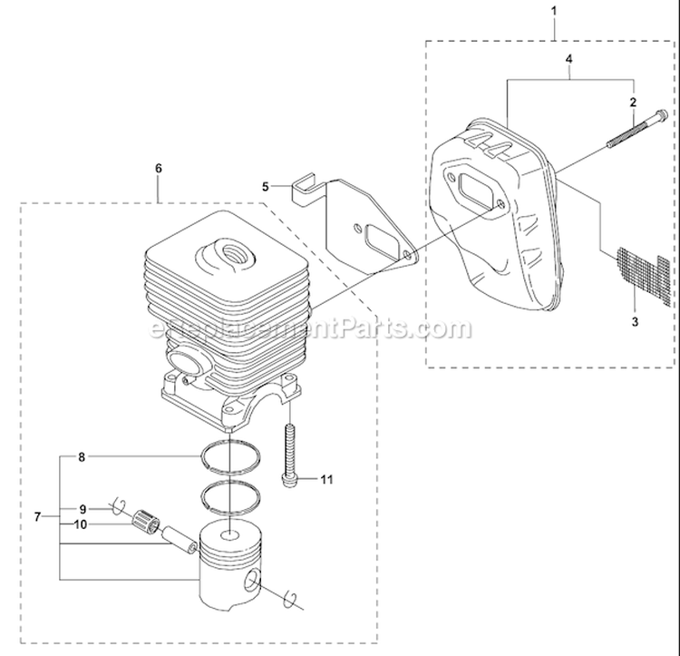 Cylinder Piston And Muffler Diagram and Parts List for  Husqvarna Hedge Trimmer