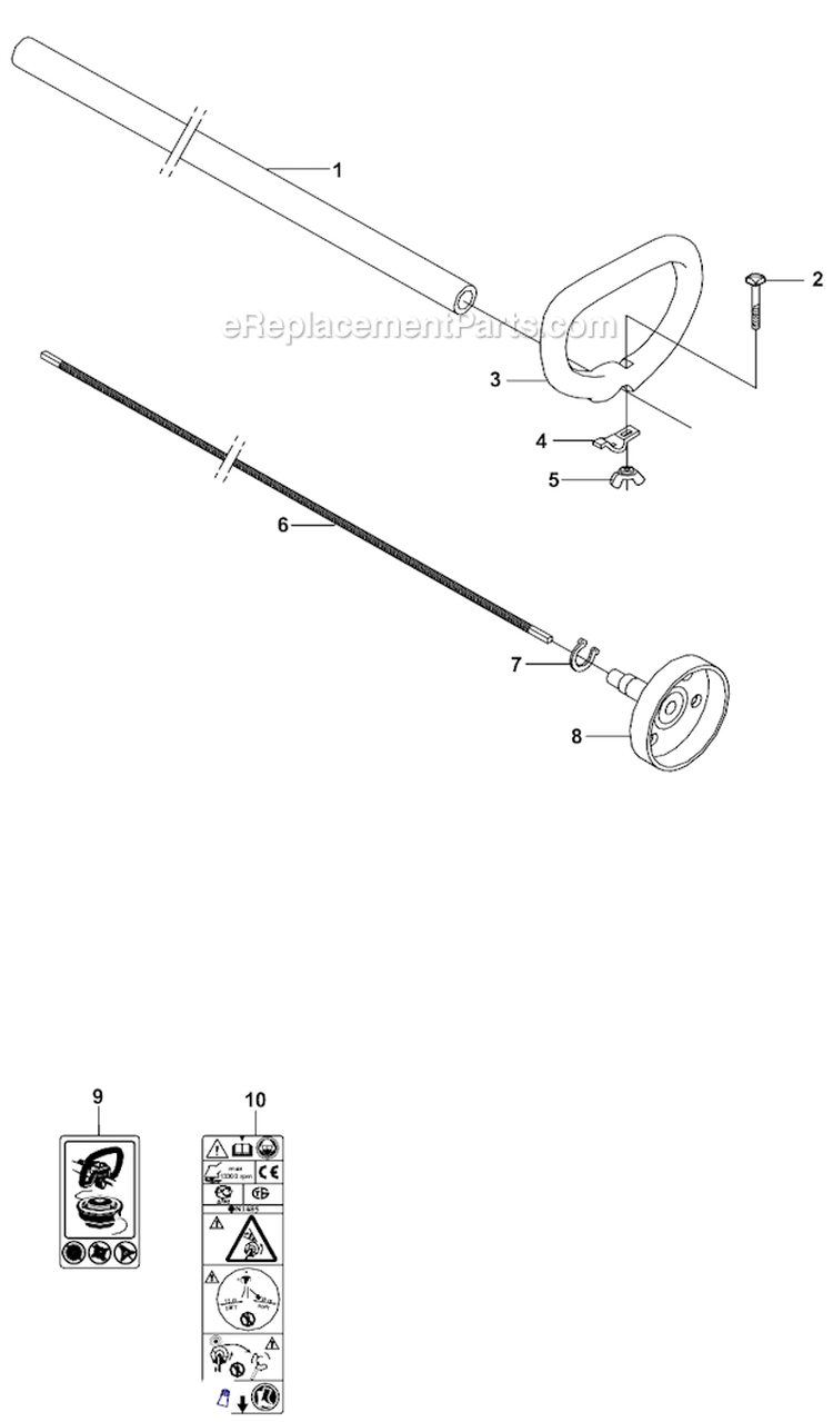 Handle And Shaft Diagram and Parts List for  Husqvarna Hedge Trimmer