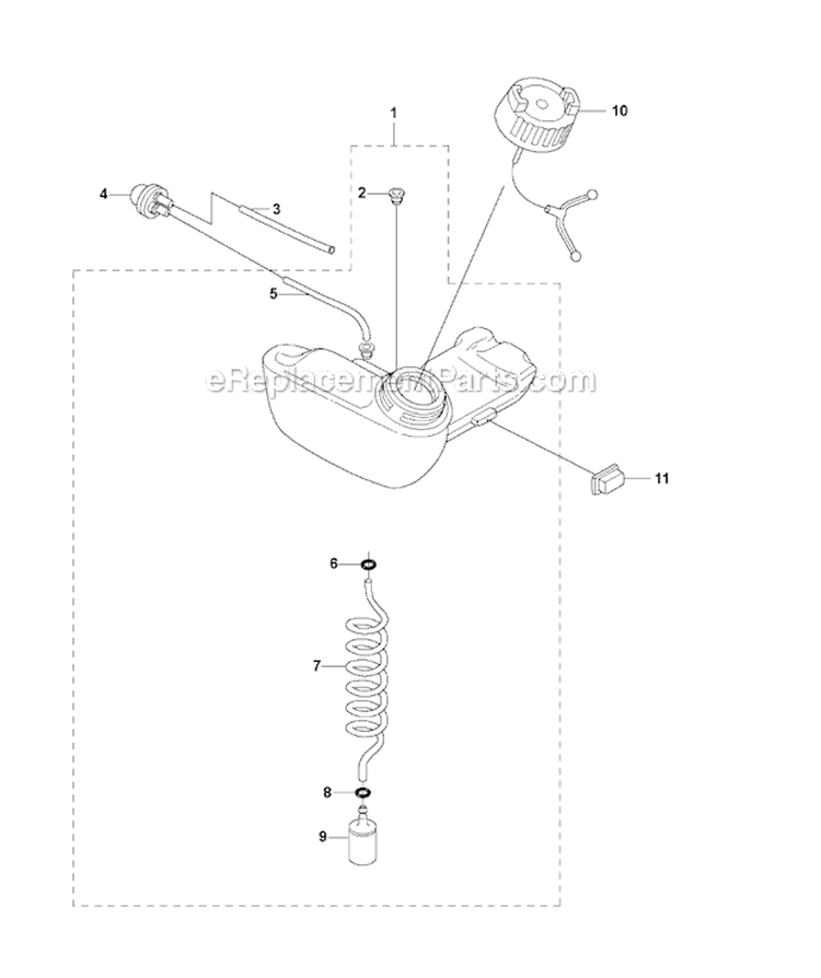 Fuel Tank Diagram and Parts List for 2006-01 Husqvarna Brush Cutter
