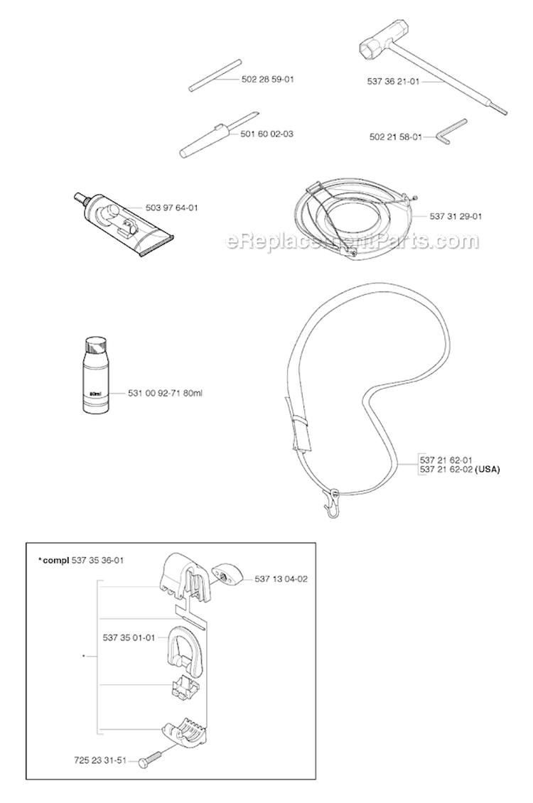 Accessories Diagram and Parts List for 2009-06 Husqvarna Trimmer