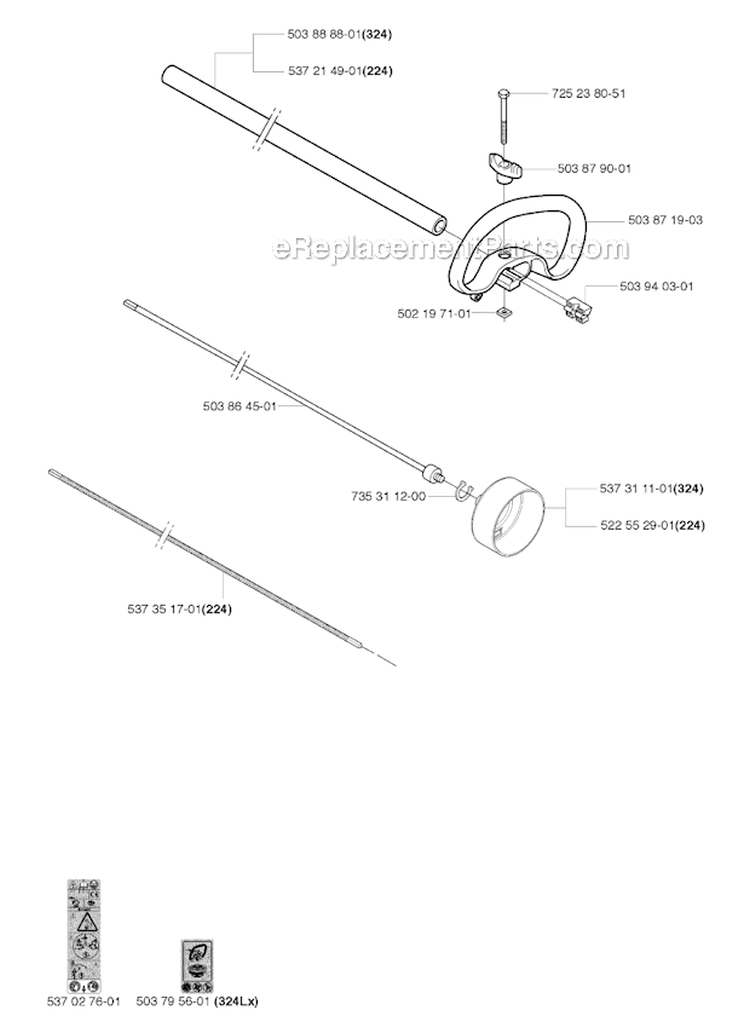 Shaft  Handle Diagram and Parts List for 2009-06 Husqvarna Trimmer