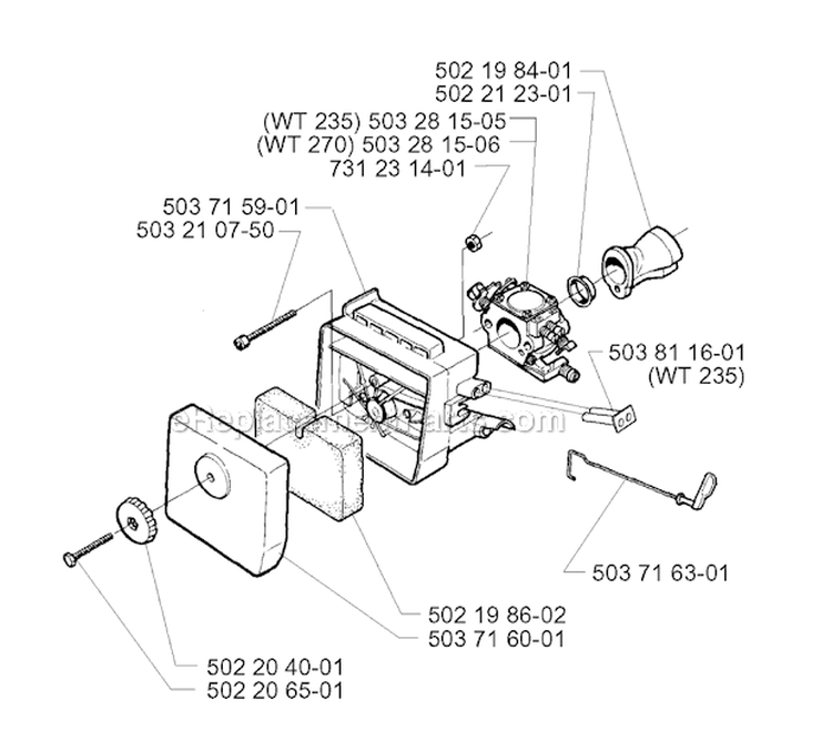 Carburetor  Air Filter Diagram and Parts List for 1997-02 Husqvarna Brush Cutter