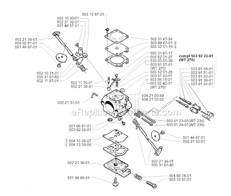 Carburetor Details Diagram and Parts List for 1997-02 Husqvarna Brush Cutter