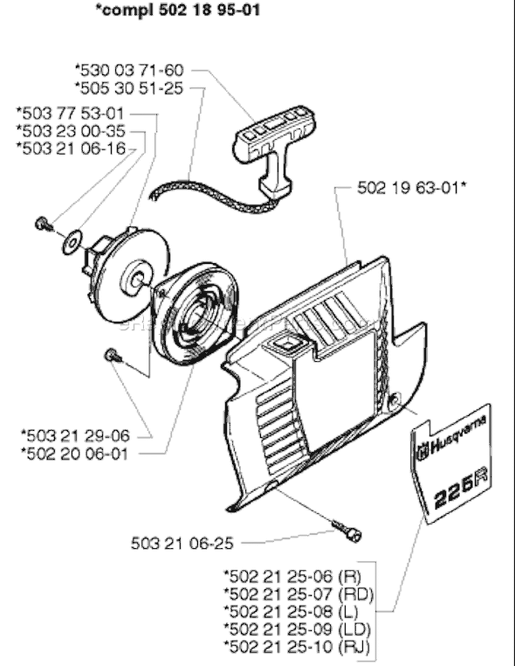 Page M Diagram and Parts List for 225 LD 1996-06 Husqvarna Trimmer