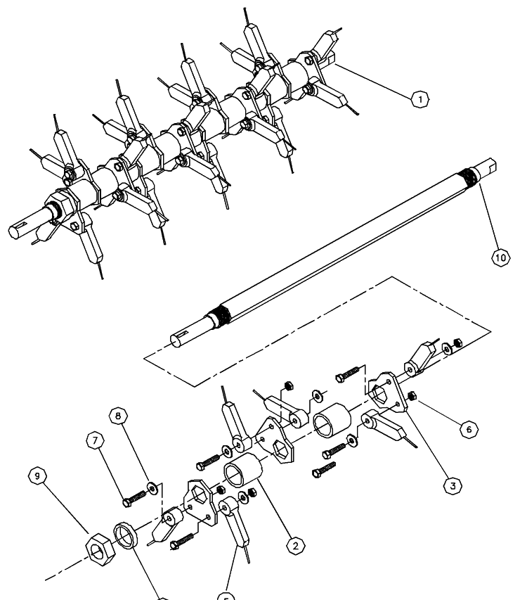 Spring Tine Shaft Assembly Diagram and Parts List for (539104746-02)(2000-05) Husqvarna Dethatcher